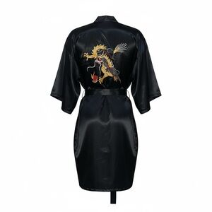 Esme Satin Dragon Robe Black Chinese Size Large